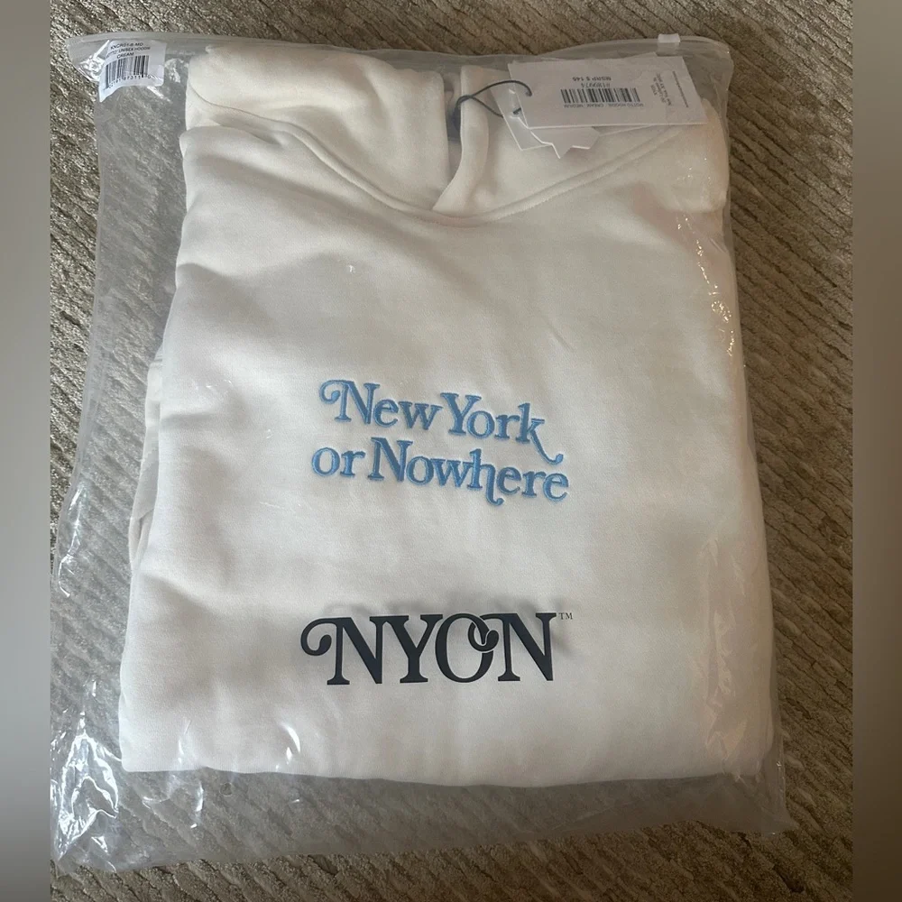 NWTS NYON X Knicks Cream Embroidered Motto Hoodie (Size M) - Picture 2 of 3